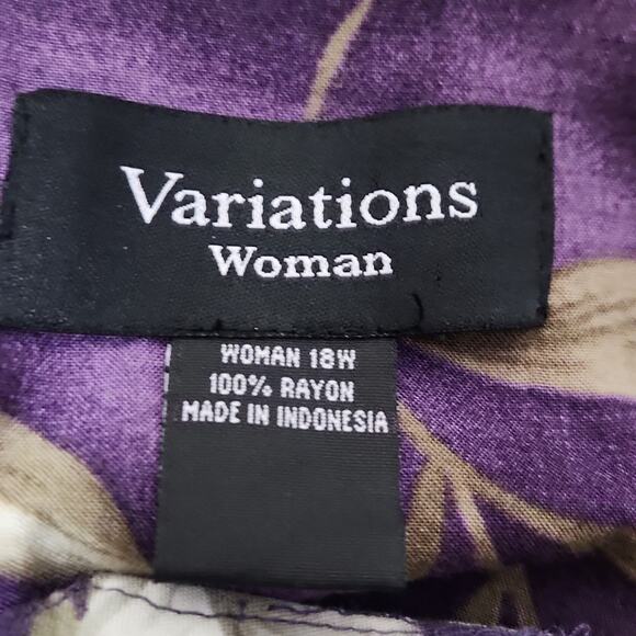 Variations Woman Purple Maxi Dress Size 18W Tropical Button Front Vacation Tie - Picture 8 of 10